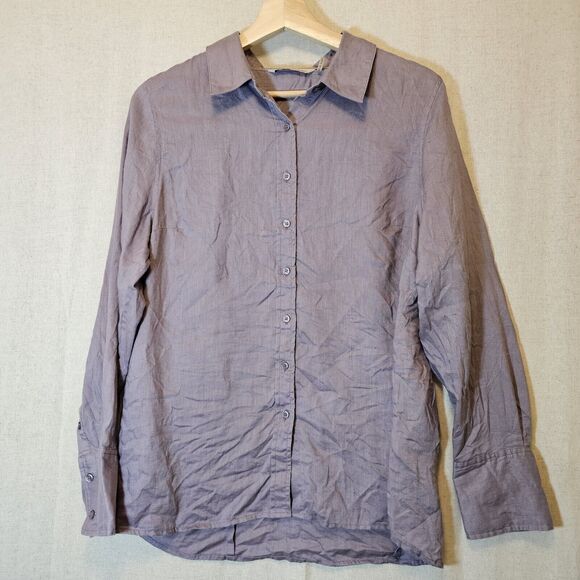 Soft Surroundings Women's "Go To Linen Shirt" Large ? Purple Button Front - Picture 1 of 8